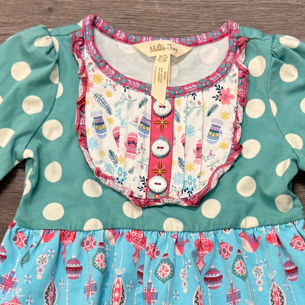Matilda Jane Holiday Dress, pink, blue, & green, sz 18-24 months - Picture 2 of 7